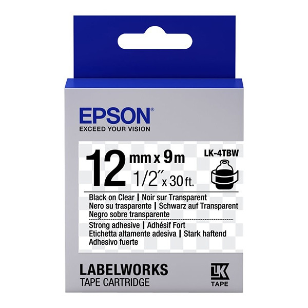 Epson LK-4TBW | svart text - transparent tejp | 12mm (original) C53S654015 083194 - 1