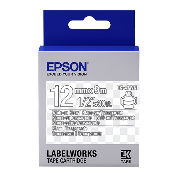Epson LK-4TWN | vit text - transparent tejp | 12mm (original) C53S654013 083188 - 1