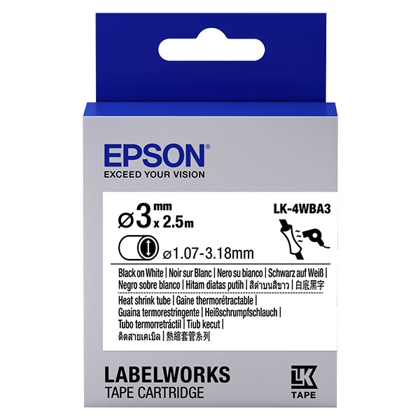 Epson LK-4WBA3 | svart text - vit tejp | 3mm (original) C53S654903 083286 - 1