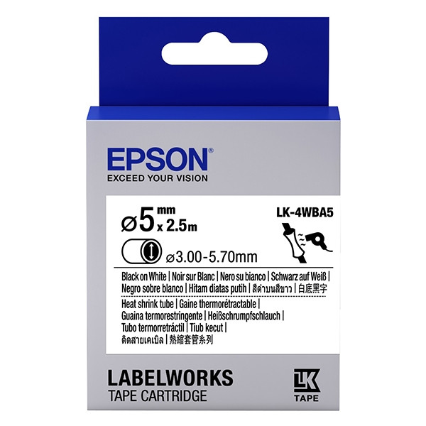 Epson LK-4WBA5 | svart text - vit tejp | 5mm (original) C53S654904 083290 - 1