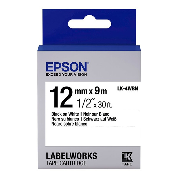 Epson LK-4WBN | svart text - vit tejp | 12mm (original) C53S654021 083198 - 1