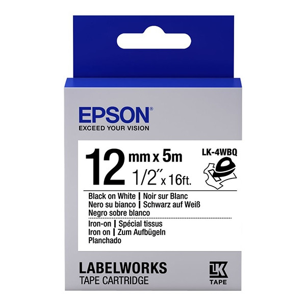 Epson LK-4WBQ Iron-On | svart text - vit tejp | 12mm (original) C53S654024 083216 - 1