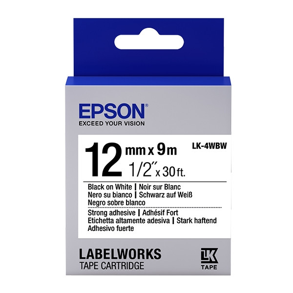 Epson LK-4WBW | svart text - vit tejp | 12mm (original) C53S654016 083192 - 1