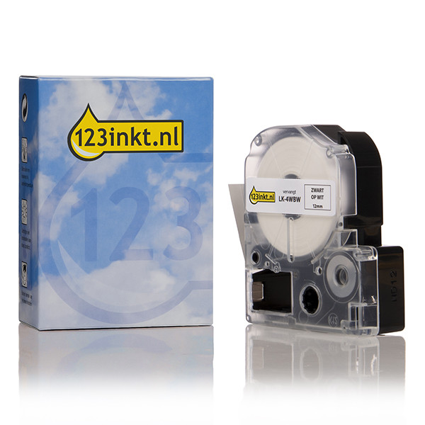 Epson LK-4WBW | svart text - vit tejp | 12mm (varumärket 123ink) C53S654016C 083193 - 1