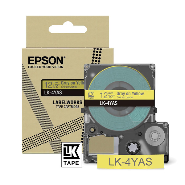 Epson LK-4YAS | grå text - gul tejp | 12mm (original) C53S672104 084464 - 1