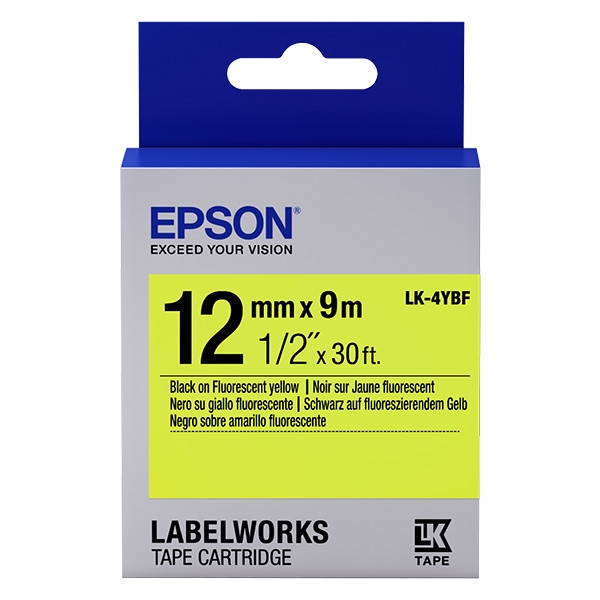 Epson LK-4YBF | svart text - fluorescerande gul tejp | 12mm (original) C53S654010 083284 - 1