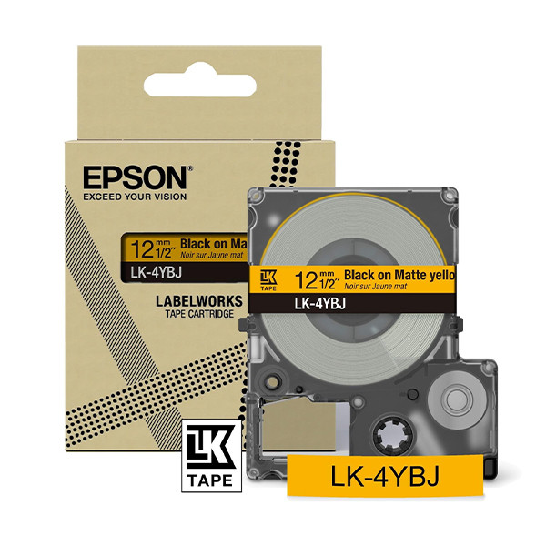 Epson LK-4YBJ | svart text - matt gul tejp | 12mm (original) C53S672074 084454 - 1