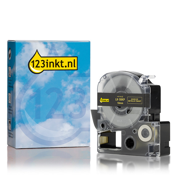 Epson LK-5BKP | guld text - metallic svart tejp | 18mm (varumärket 123ink) 084445 - 1
