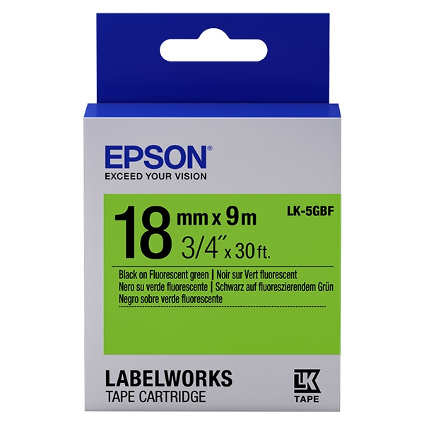 Epson LK-5GBF | svart text - fluorescerande grönt tejp | 18mm (original) C53S655005 083250 - 1