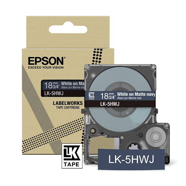 Epson LK-5HWJ | vit text - marinblå tejp | 18mm (original) C53S672085 084424 - 1
