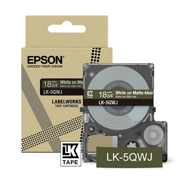 Epson LK-5QWJ | vit text - khaki tejp | 18mm (original) C53S672089 084432 - 1