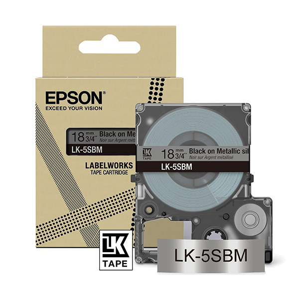Epson LK-5SBM | svart text - metalliskt silver tejp | 18mm (original) C53S672094 084442 - 1