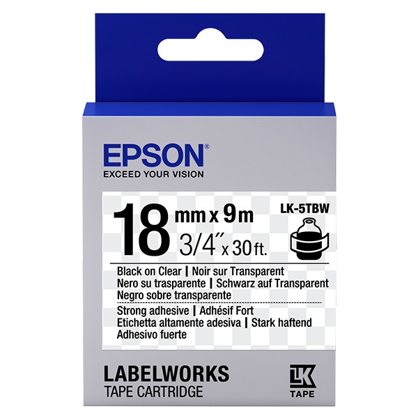 Epson LK-5TBW | svart text - transparent tejp | 18mm (original) C53S655011 083244 - 1