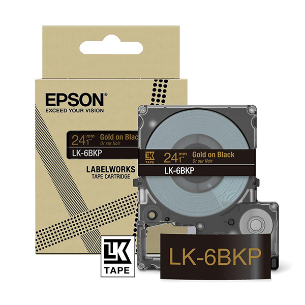 Epson LK-6BKP | guld text - metallic svart tejp | 24mm (original) C53S672096 084446 - 1