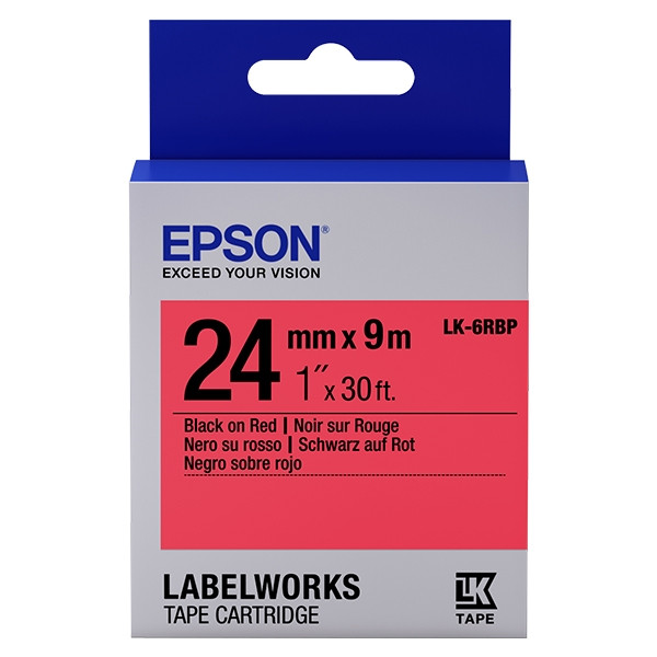 Epson LK-6RBP | svart text - pastellröd tejp | 24mm (original) C53S656004 083264 - 1