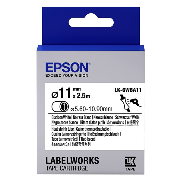 Epson LK-6WBA11 | svart text - vit tejp | 11mm (original) C53S656902 083294 - 1