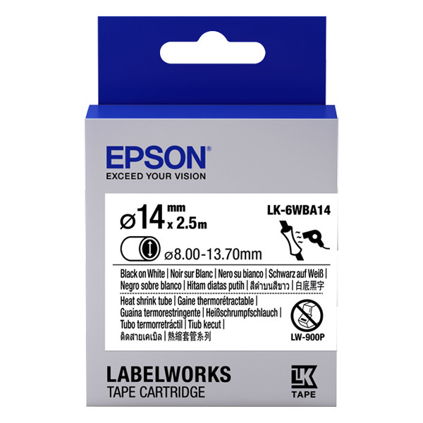 Epson LK-6WBA14 | svart text - vit tejp | 14mm (original) C53S656903 084300 - 1
