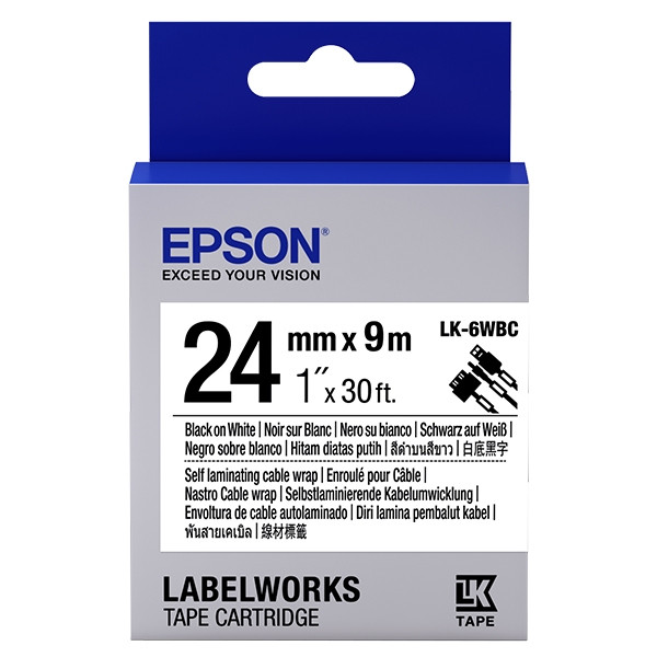 Epson LK-6WBC | svart text - vit tejp | 24mm (original) C53S656901 083260 - 1