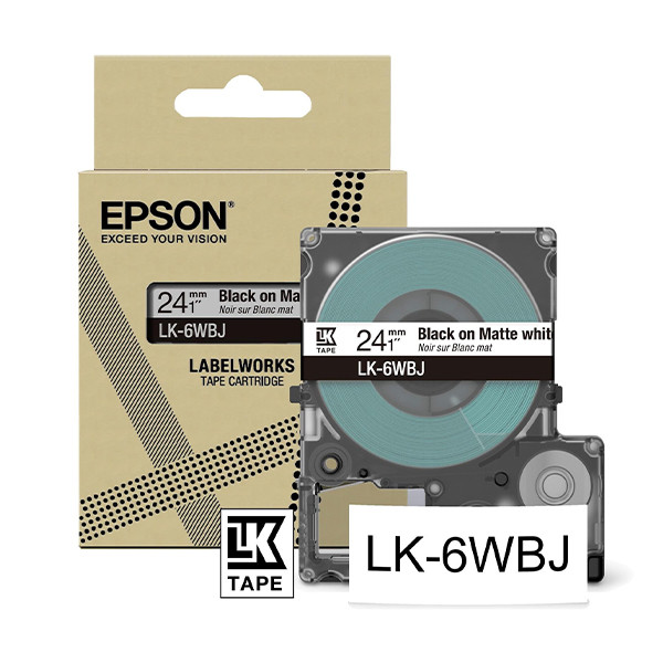 Epson LK-6WBJ | svart text - vit tejp | 24mm (original) C53S672064 084388 - 1