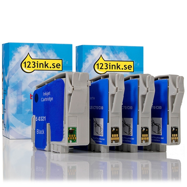 Epson T032 BK/C/M/Y bläckpatron 4-pack (varumärket 123ink) 110450 - 1