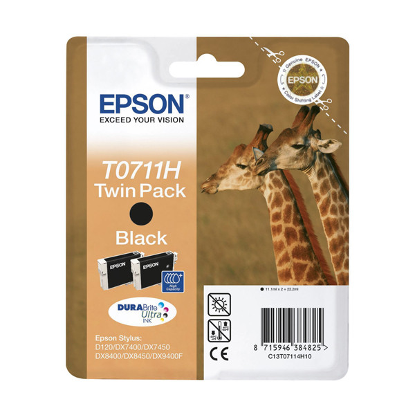 Epson T0711H svart bläckpatron hög kapacitet 2-pack (original) C13T07114H10 023105 - 1