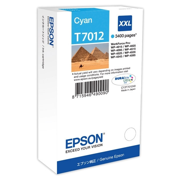 Epson T7012 cyan bläckpatron extra hög kapacitet (original) C13T70124010 026403 - 1
