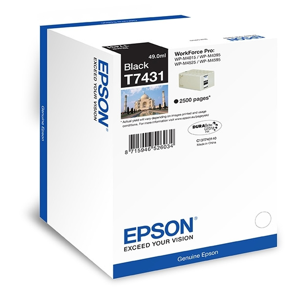 Epson T7431 svart bläckpatron (original) C13T74314010 026608 - 1