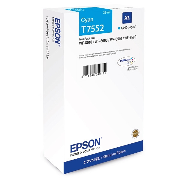 Epson T7552 cyan bläckpatron hög kapacitet (original) C13T755240 026682 - 1
