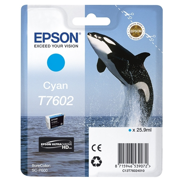 Epson T7602 cyan bläckpatron (original) C13T76024010 026724 - 1