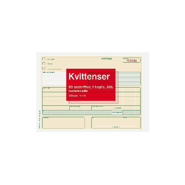 Kvittens A5L | numererad med kopia | Esselte | 2x50 blad | 1st SE001532 - 1