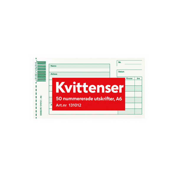 Kvittens A5L | onumererad med kopia | Esselte | 2x50 blad | 1st SE001528 - 1