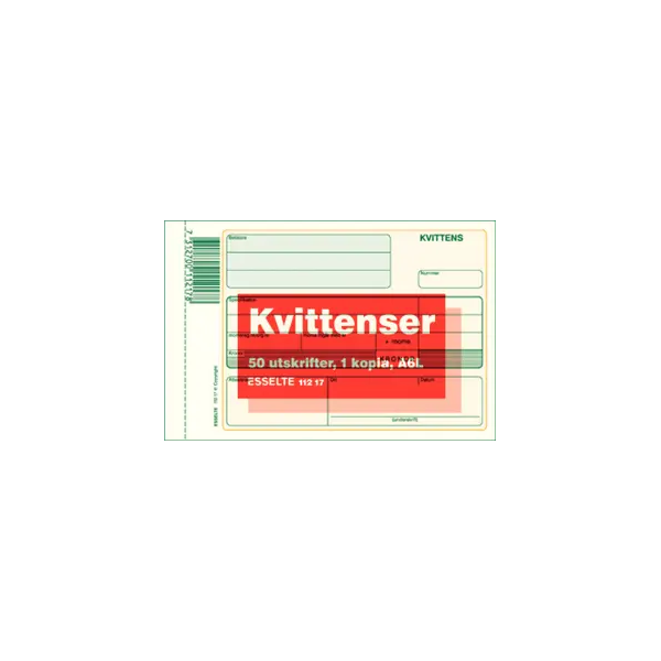 Kvittens A65 | onumererad med kopia | Esselte | 2x50 blad | 1st SE001530 - 1