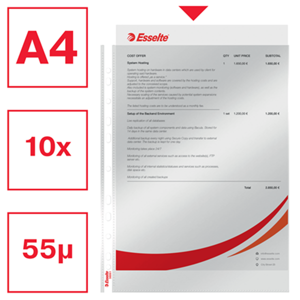 Plastficka A4 55my | Esselte | toppöppning | PP transparent | 10st 238481 Plastficka A4 55my | Esselte | toppöppning | PP transparent | 10st 238481 - 2