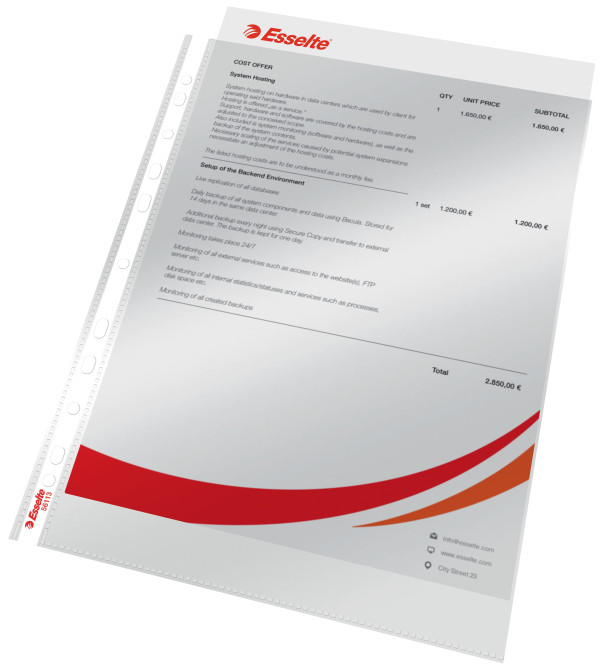 Plastficka A4 toppöppning 75my | Esselte 100st SE001583 - 2