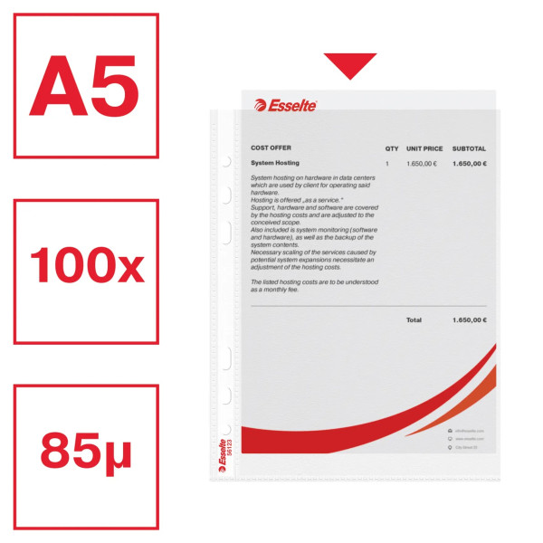 Plastficka A5 toppöppning 75my | Esselte 100st SE001584 - 2