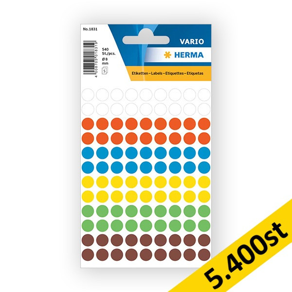 Etiketter Manuell ø8 färgsorterad | Herma 1831 | 540st x10 360845 - 1