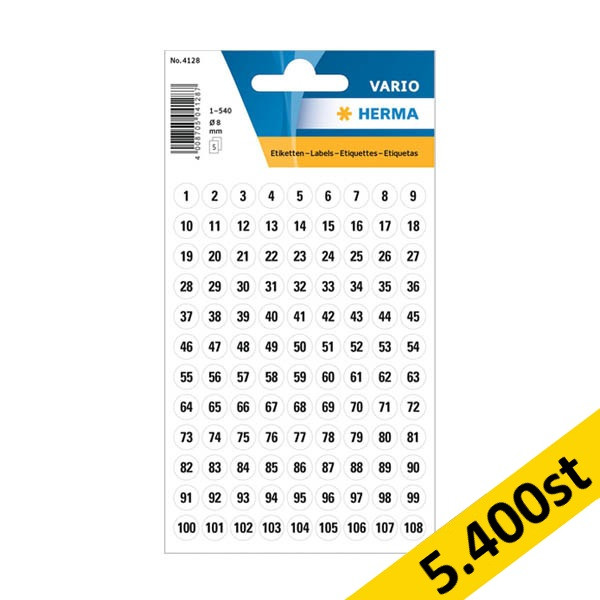Etiketter Siffror 1-540 ø8 svart/vit | Herma 4128 | 540frp | 10st 360841 - 1