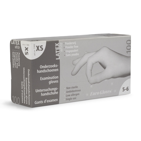 Eurogloves Latexhandskar | storlek XS | puderfria | vit | 100st | Eurogloves  SME00032 - 1