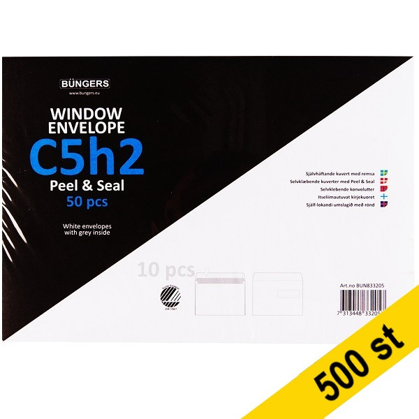 Fönsterkuvert C5 H2 vit självhäftande | toppöppning | Büngers 500st 360526 - 1