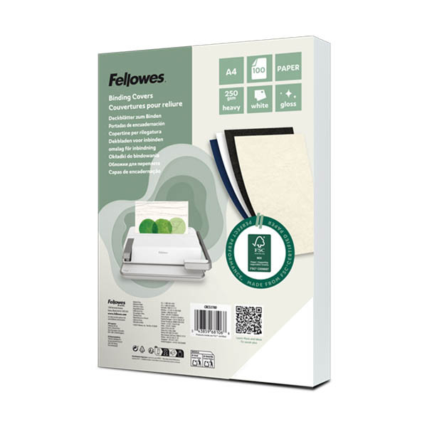 Inbindningsomslag A4 250 gram vit | Fellowes Chromolux 100st 213221 - 1