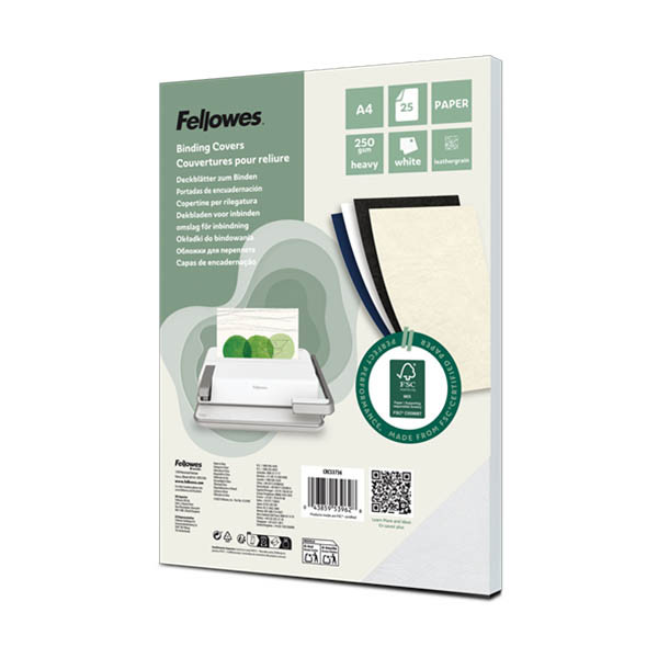 Inbindningsomslag A4 250 gram vit | Fellowes Leatherlook 25st 213206 - 1