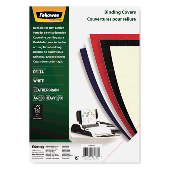 Fellowes Leatherlook Inbindningsomslag 250 gram vit A4 | 100st 5370104 213197 - 1