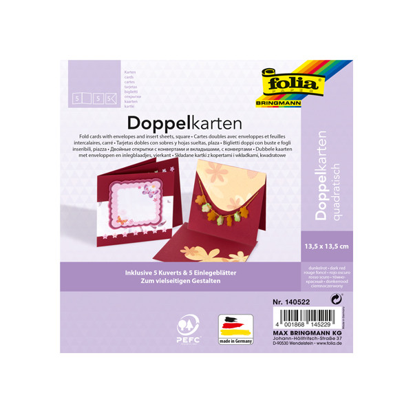 Folia gratulationskort 13,5 x 13,5cm bordeaux | 5st 140522 222144 - 1