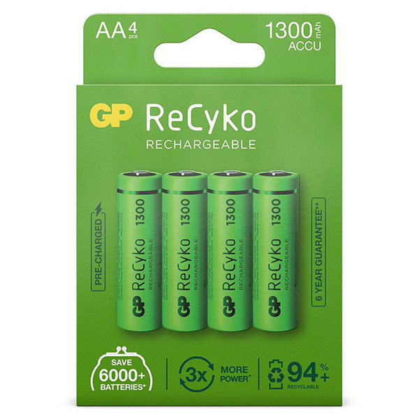 GP 1300 ReCyko Uppladdningsbart AA/HR06 Ni-Mh batteri 4-pack AA HR06 HR6 AGP00108 - 1