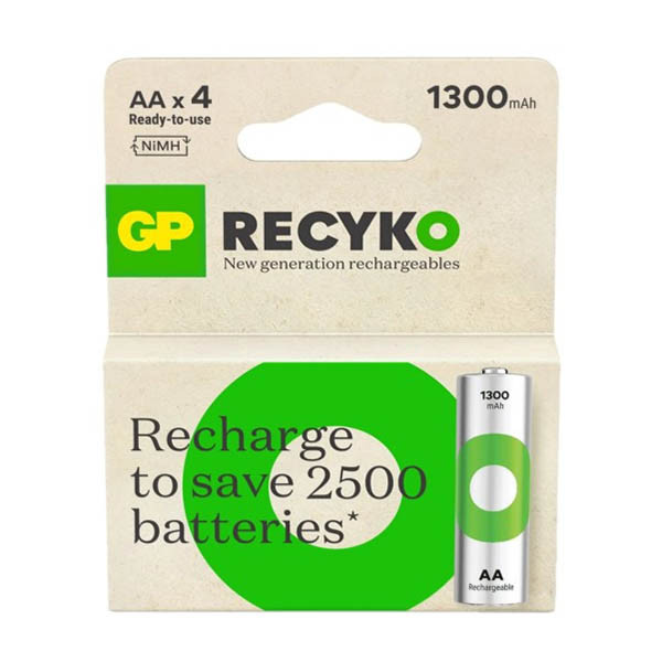 GP 1300 ReCyko Uppladdningsbart AA | HR06 Ni-Mh batteri 4st AGP00108 - 1