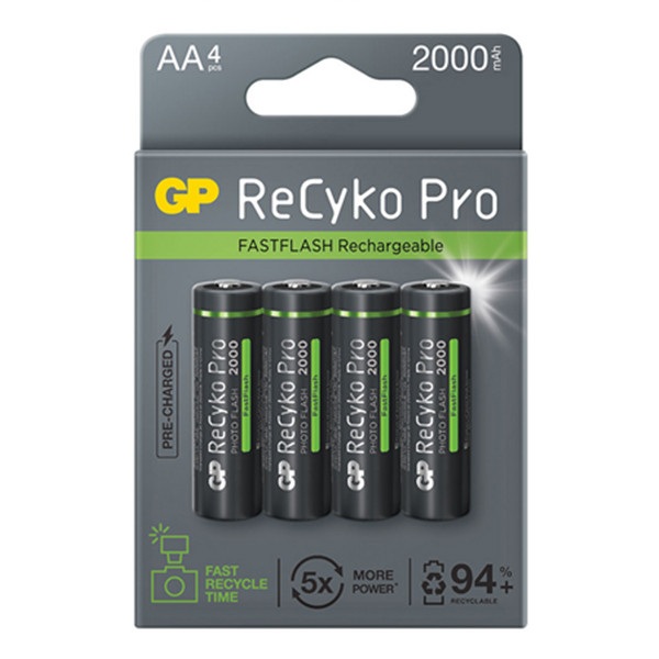 GP 2000 ReCyko Pro Photo Flash Uppladdningsbart AA/HR06 Ni-Mh batteri 4-pack AA HR06 HR6 AGP00120 - 1