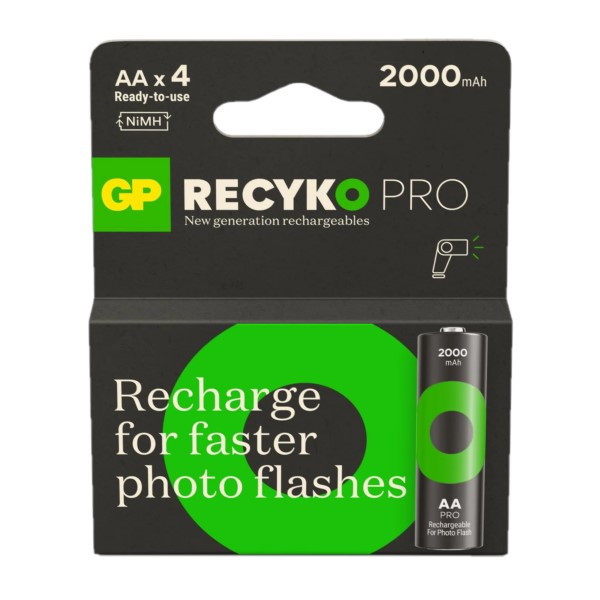 GP 2000 ReCyko Pro Photo Flash Uppladdningsbart AA | HR06 Ni-Mh batteri 4-pack AA HR06 HR6 AGP00120 - 1