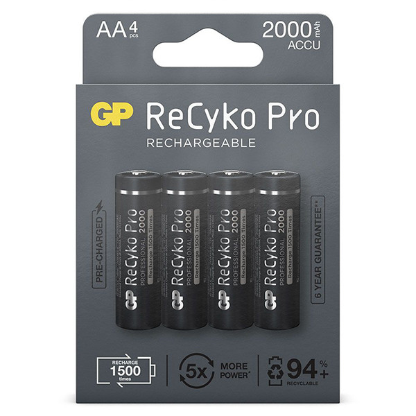 GP 2000 ReCyko Pro Uppladdningsbart AA/HR06 Ni-Mh batteri 4-pack AA HR06 HR6 AGP00101 - 1