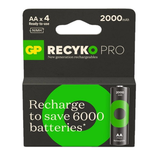 GP 2000 ReCyko Pro Uppladdningsbart AA | HR06 Ni-Mh batteri 4-pack AA HR06 HR6 AGP00101 - 1