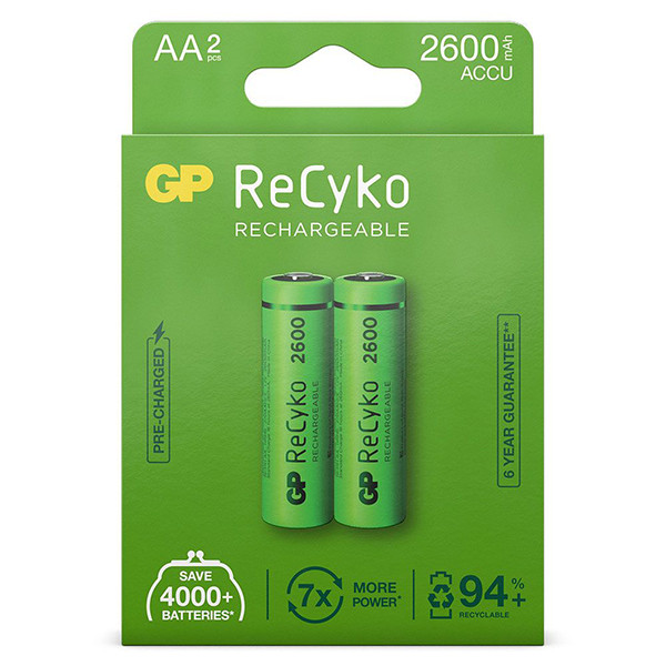 GP 2600 ReCyko uppladdningsbart AA/HR06 Ni-Mh batteri 2-pack AA HR06 HR6 AGP00103 - 1